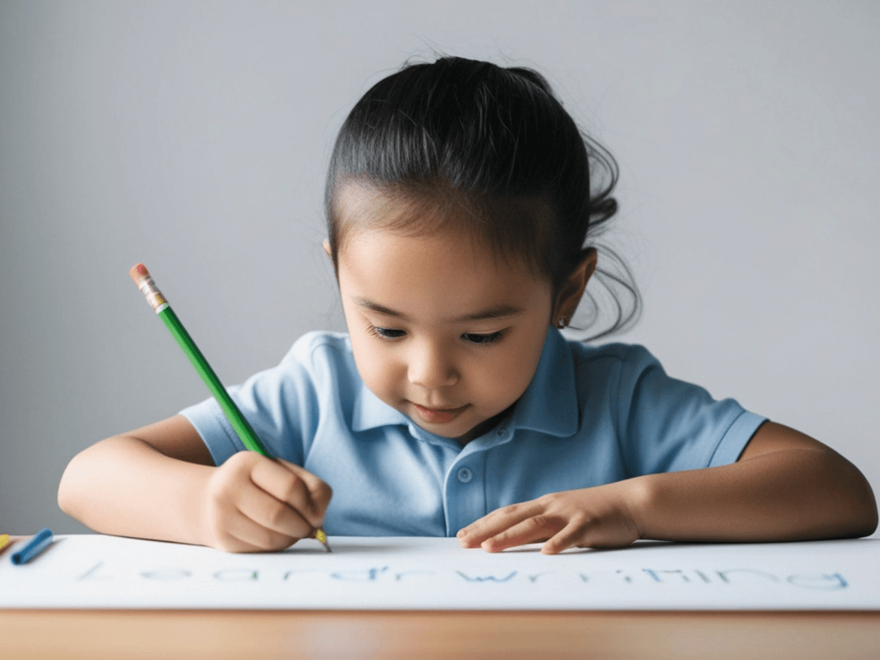 Young girl in school writing on paper